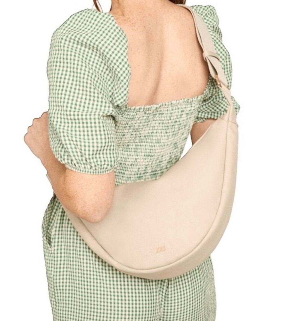 July | Everyday Crescent Bag Taupe Canvas Sling Crossbody Minimalist Casual